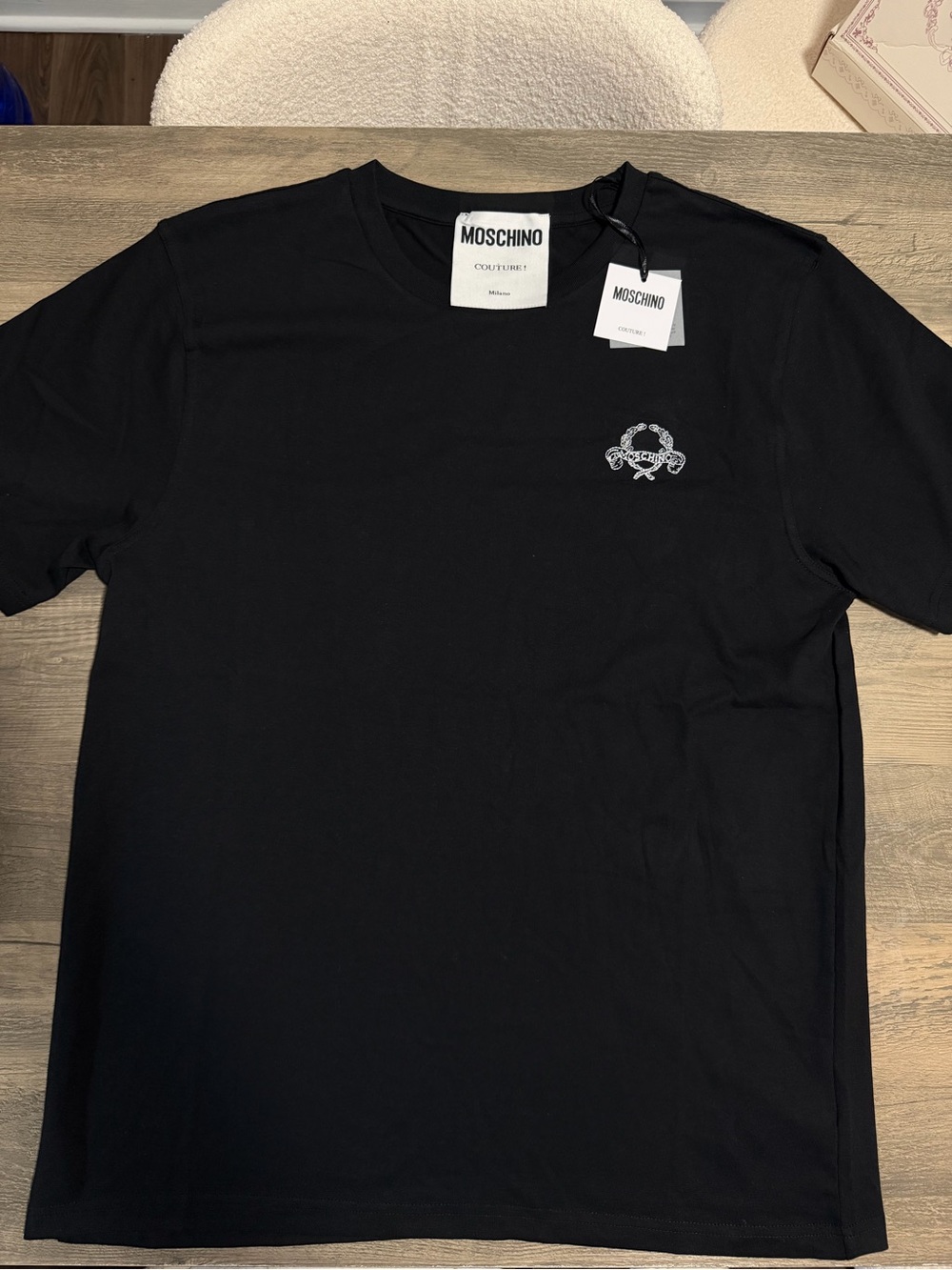 Moschino Black Crewneck T-Shirt with Small White Logo